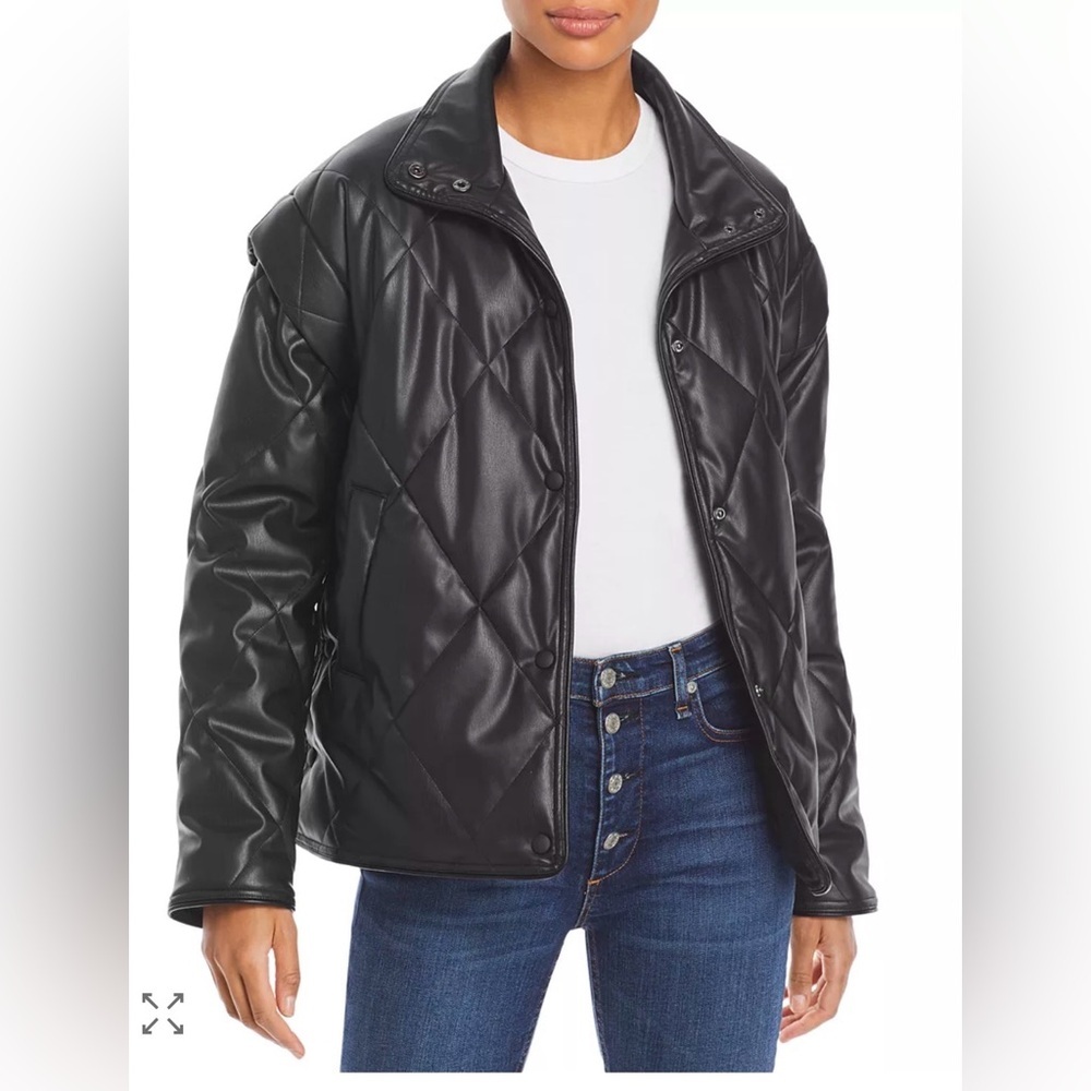 Apparis Liniane Lightwait Quilted faux Black Leather Puffer Jacket